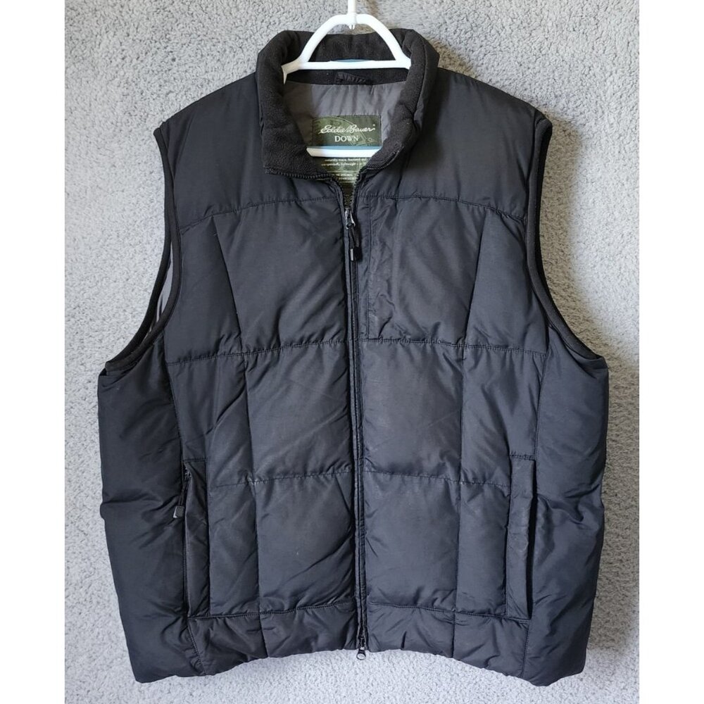 Eddie Bauer Goose Down Filled Black Full Zip Pockets Puffer‎ Vest Size Large